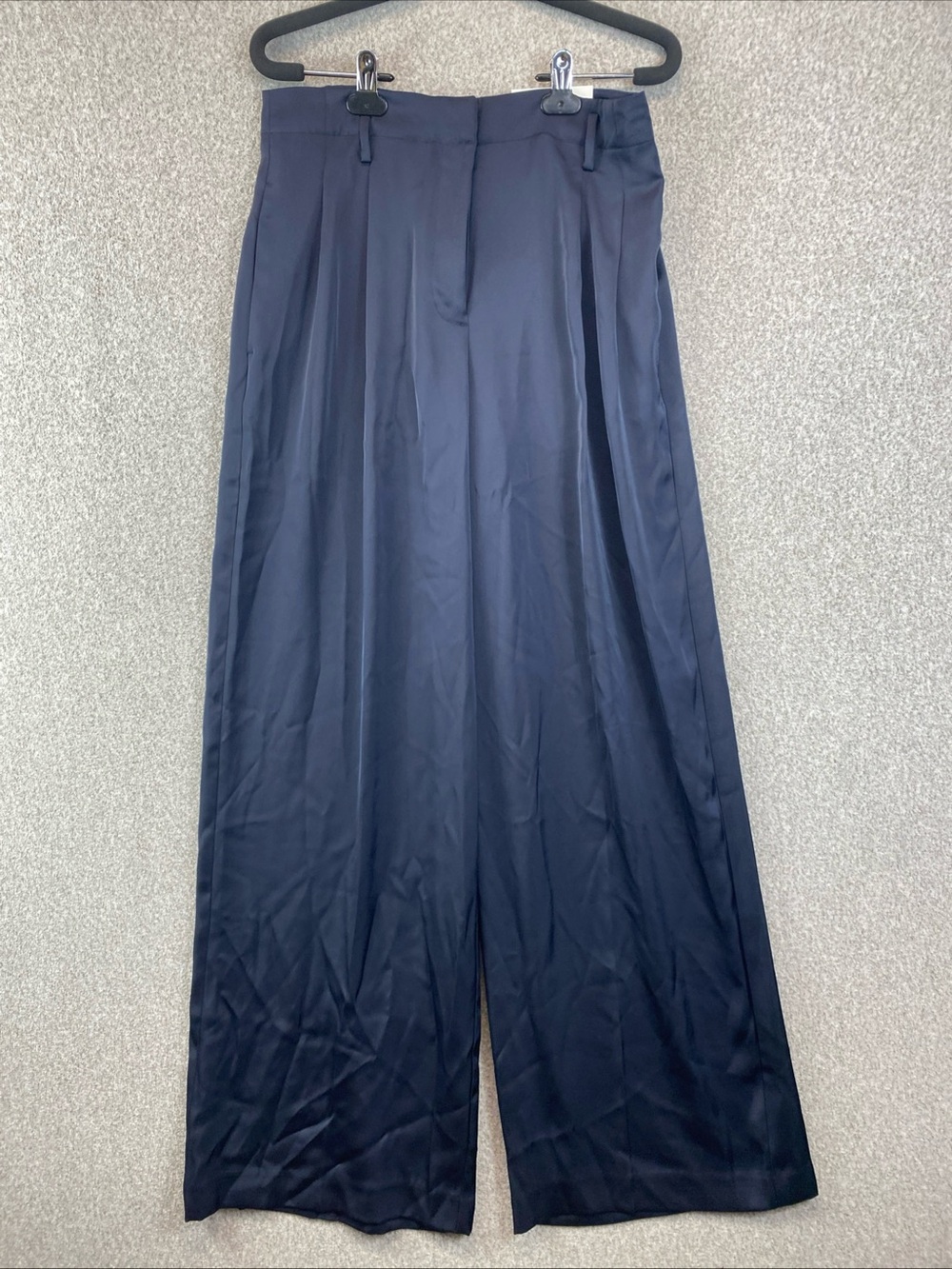 Ann Taylor Wide Leg Satin Pants Navy Blue Size 2 Elegant Quiet Luxury